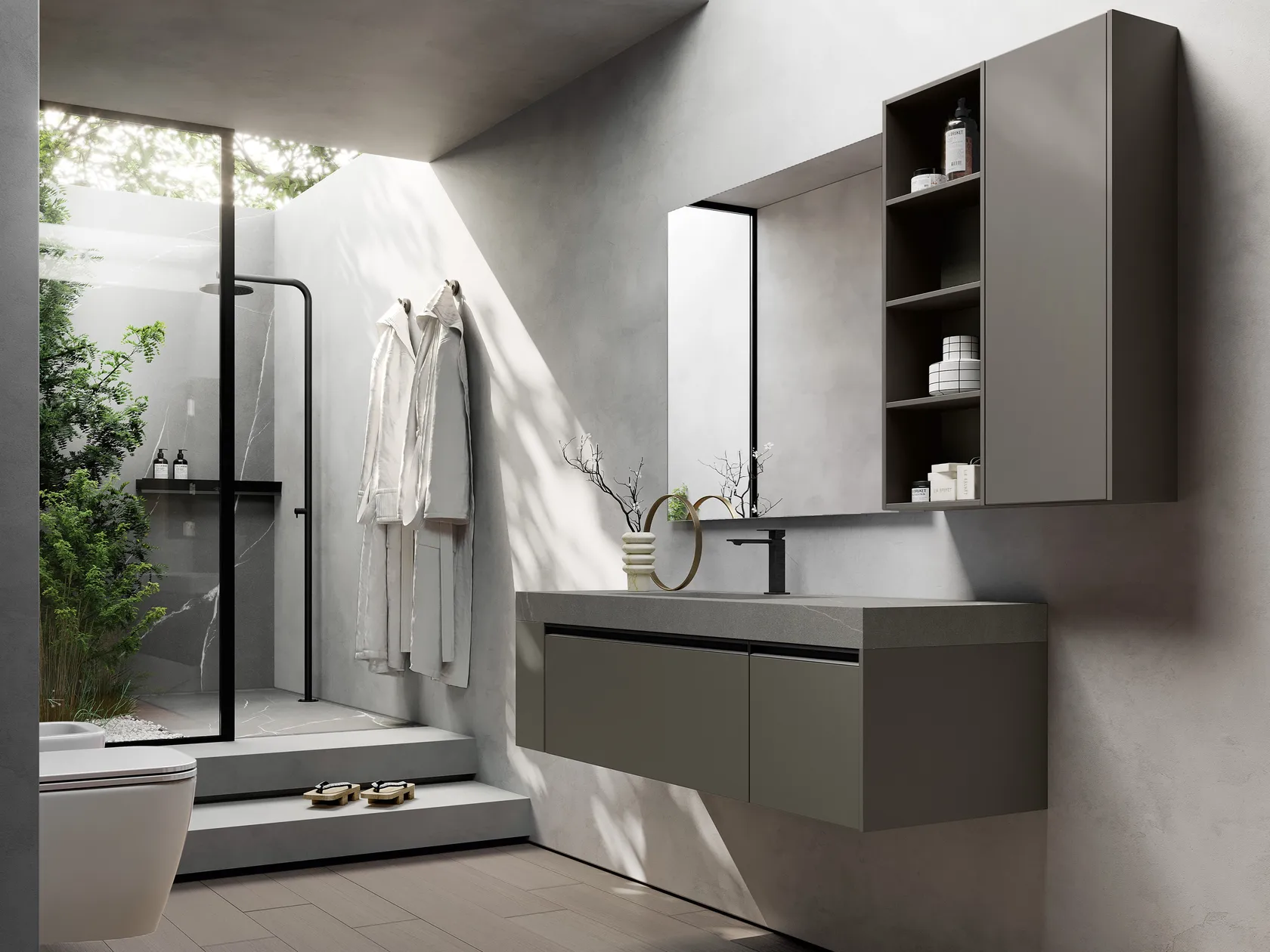 IDEA SENSE KIT 07 BATHROOM CABINET (TAUPE LACQUERED TEAK)