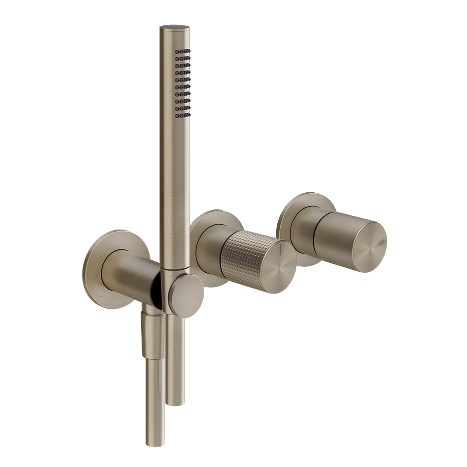 GESSI External part of wall-mounted 2-way shower mixer with diverter, water intake, hand shower holder and hand shower. CESELLO